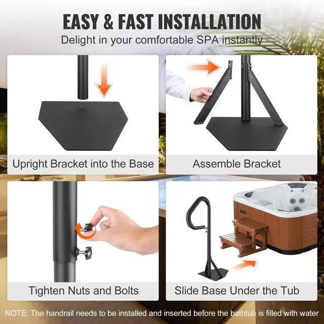 Alt view image 13 of 14 - VEVOR Hot Tub Handrail, 360 Rotatable Spa Side Handrail with 35"-57" Adjustable Height, Rust-proof Aluminum Spa Step Hot Tub Hand Rail with Slide-Under Mount Base for Indoor & Outdoor, 600LBS Capacity