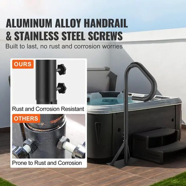 Alt view image 9 of 14 - VEVOR Hot Tub Handrail, 360 Rotatable Spa Side Handrail with 48"-63" Adjustable Height, Rust-proof Aluminum Spa Step Hot Tub Hand Rail with Slide-Under Mount Base for Indoor & Outdoor, 600LBS Capacity