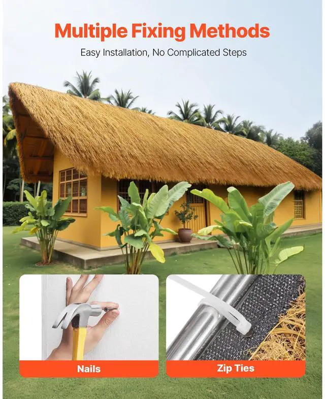 Alt view image 12 of 14 - Artificial Thatch Grass Roof Roll 1.3 x 3.9 ft Tiki Hut Bar Skirt Roof Decor