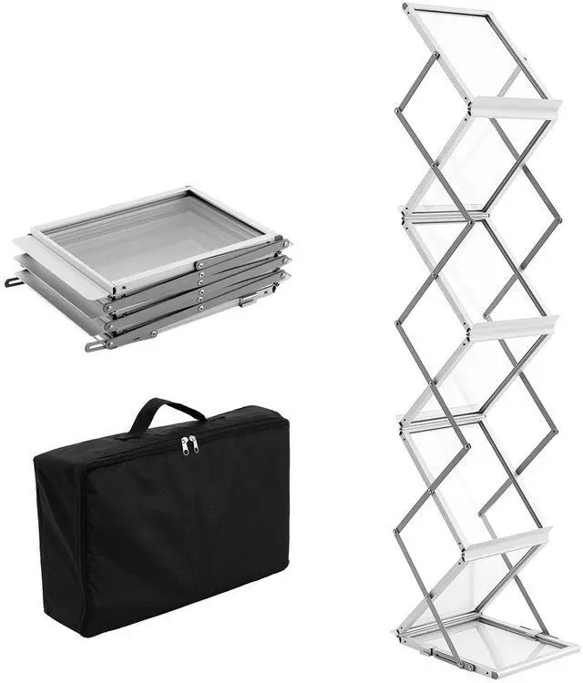 Alt view image 9 of 15 - VEVOR Literature Rack, 6 Pockets, Pop up Aluminum Magazine Rack, Lightweight Catalog Holder Stand w/Carrying Bag for Living Room, Hotel, Trade Show, Exhibition, Office