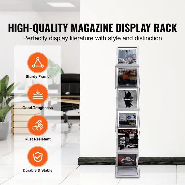 Alt view image 10 of 15 - VEVOR Literature Rack, 6 Pockets, Pop up Aluminum Magazine Rack, Lightweight Catalog Holder Stand w/Carrying Bag for Living Room, Hotel, Trade Show, Exhibition, Office