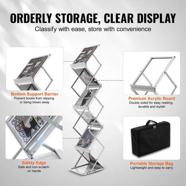 Alt view image 12 of 15 - VEVOR Literature Rack, 6 Pockets, Pop up Aluminum Magazine Rack, Lightweight Catalog Holder Stand w/Carrying Bag for Living Room, Hotel, Trade Show, Exhibition, Office