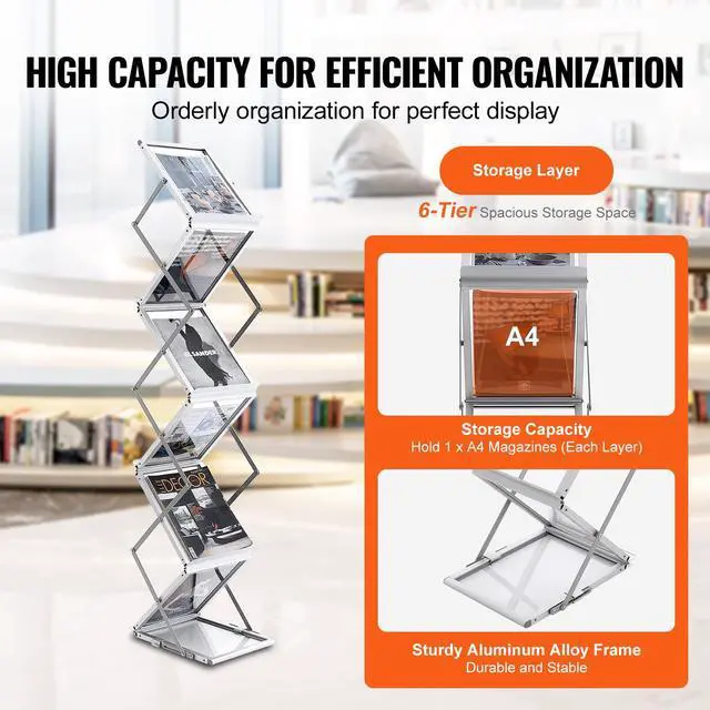 Alt view image 11 of 15 - VEVOR Literature Rack, 6 Pockets, Pop up Aluminum Magazine Rack, Lightweight Catalog Holder Stand w/Carrying Bag for Living Room, Hotel, Trade Show, Exhibition, Office