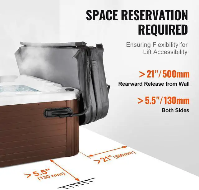 Alt view image 8 of 9 - VEVOR Hot Tub Cover Lift, Spa Cover Lift, Height 31.5" - 41.3" Width 69" - 100.5" Adjustable, Installed on Both Sides at the Top, Suitable for Various Sizes of Rectangular Bathtubs, Hot Tubs, Spa