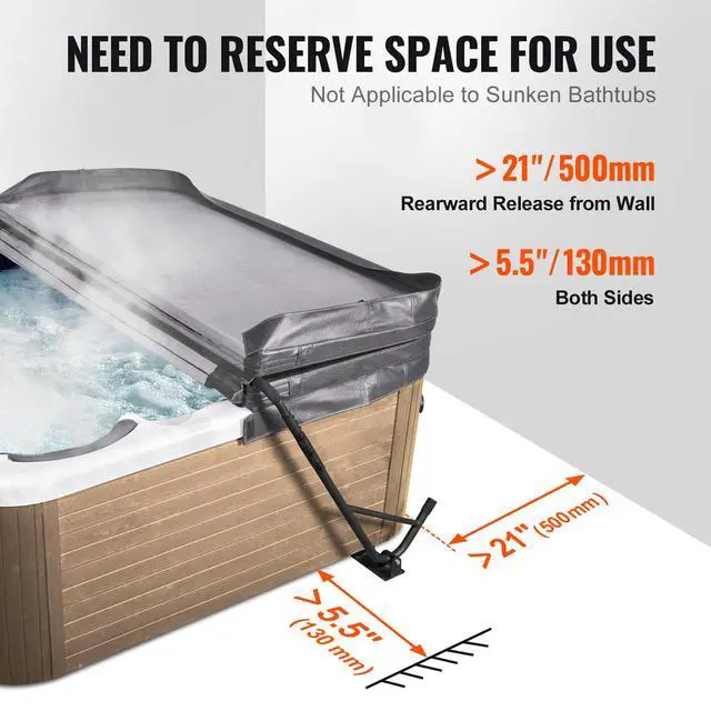 Alt view image 8 of 9 - VEVOR Hot Tub Cover Lift, Spa Cover Lift, Height 31.5" - 41.3" Width 57" - 92.5" Adjustable, Installed Underneath on Both Sides, Suitable for Various Sizes of Rectangular Bathtubs, Hot Tubs, Spa
