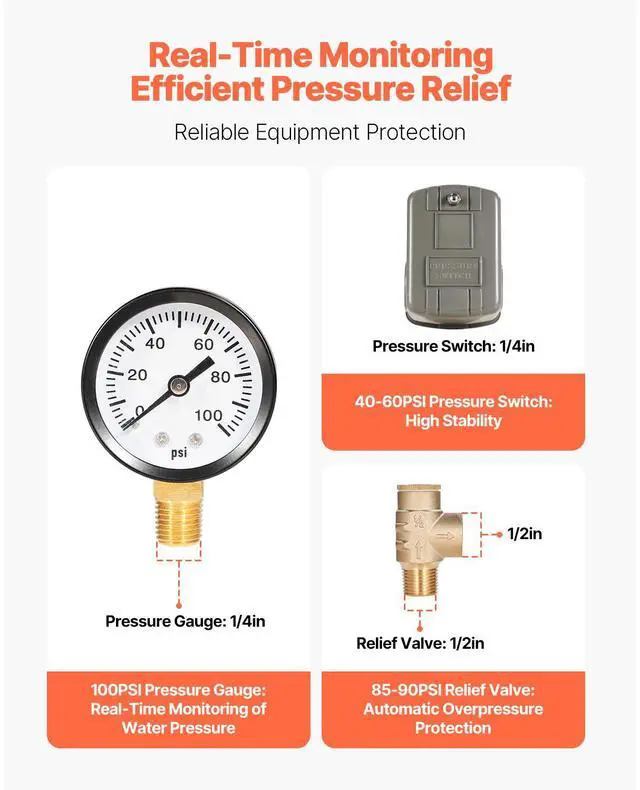 Alt view image 5 of 8 - VEVOR 1" x 11" Well Pressure Tank Tee Kit, with 40/60PSI Switch, 7-Pieces Pure Brass Pressure Tank Installation Kit for Water Well, Fit Most Tanks with Diameters up to 16 Inches