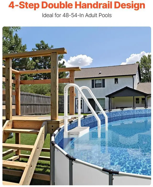 Alt view image 3 of 8 - VEVOR Swimming Pool Ladder, 4-Step Double Handrails Stairs with Non-slip Heavy Duty Steps, Max Load Capacity 400 lbs, for 48-54 In Inground & Above-ground Pools of Any Decking Surface, Milk White