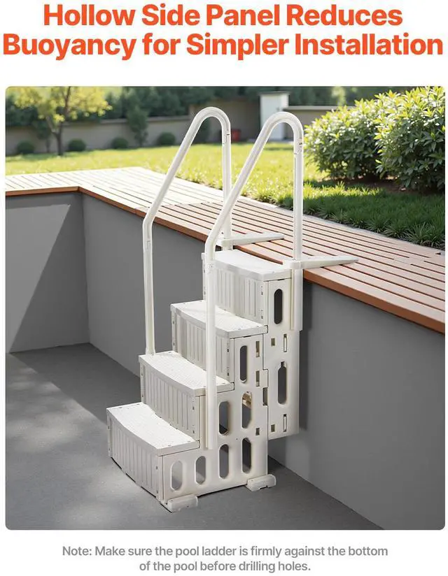 Alt view image 5 of 8 - VEVOR Swimming Pool Ladder, 4-Step Double Handrails Stairs with Non-slip Heavy Duty Steps, Max Load Capacity 400 lbs, for 48-54 In Inground & Above-ground Pools of Any Decking Surface, Milk White