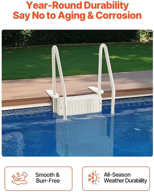 Alt view image 6 of 8 - VEVOR Swimming Pool Ladder, 4-Step Double Handrails Stairs with Non-slip Heavy Duty Steps, Max Load Capacity 400 lbs, for 48-54 In Inground & Above-ground Pools of Any Decking Surface, Milk White