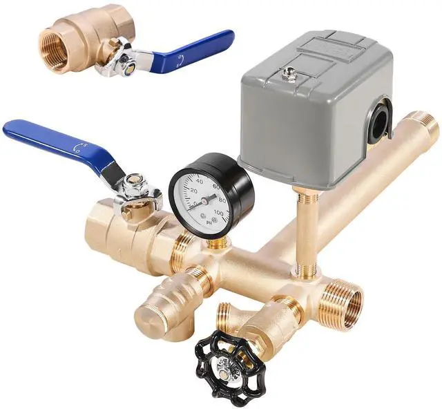 Alt view image 2 of 8 - VEVOR 1" x 11" Well Pressure Tank Tee Kit, with 30/50PSI Switch, 8-Pieces Pure Brass Pressure Tank Installation Kit for Water Well, 1 in Gate Valve Included, Fit Most tanks with Diameter up to 16 in