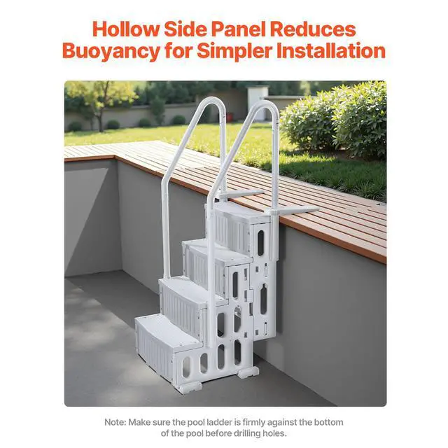 Alt view image 5 of 8 - VEVOR Swimming Pool Ladder, 4-Step Double Handrails Stairs with Non-slip Heavy Duty Steps, Reliable 400 lbs Max Load Capacity, for 48-54 In Inground & Above-ground Pools of Any Decking Surface, Grey