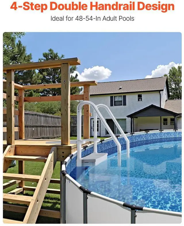Alt view image 3 of 8 - VEVOR Swimming Pool Ladder, 4-Step Double Handrails Stairs with Non-slip Heavy Duty Steps, Reliable 400 lbs Max Load Capacity, for 48-54 In Inground & Above-ground Pools of Any Decking Surface, Grey