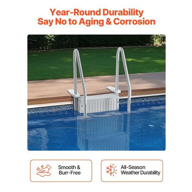 Alt view image 6 of 8 - VEVOR Swimming Pool Ladder, 4-Step Double Handrails Stairs with Non-slip Heavy Duty Steps, Reliable 400 lbs Max Load Capacity, for 48-54 In Inground & Above-ground Pools of Any Decking Surface, Grey