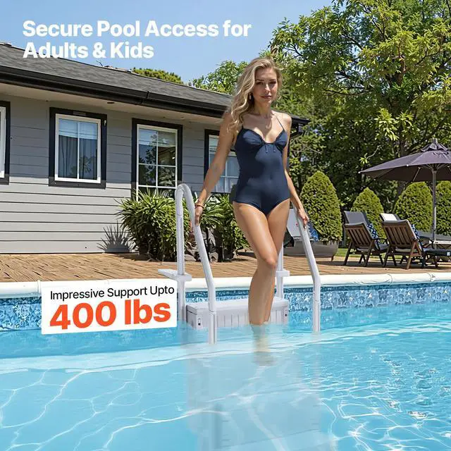 Alt view image 4 of 8 - VEVOR Swimming Pool Ladder, 4-Step Double Handrails Stairs with Non-slip Heavy Duty Steps, Reliable 400 lbs Max Load Capacity, for 48-54 In Inground & Above-ground Pools of Any Decking Surface, Grey