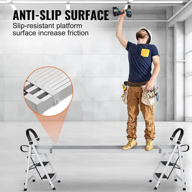 Alt view image 7 of 8 - VEVOR Telescoping Aluminum Work Plank, 6-9 Feet 500lbs Capacity, 12.5 inch Width Aluminum Scaffold Plank,Extension Staging Plank with Skid-Proof Platform Scaffold Ladder Accessory