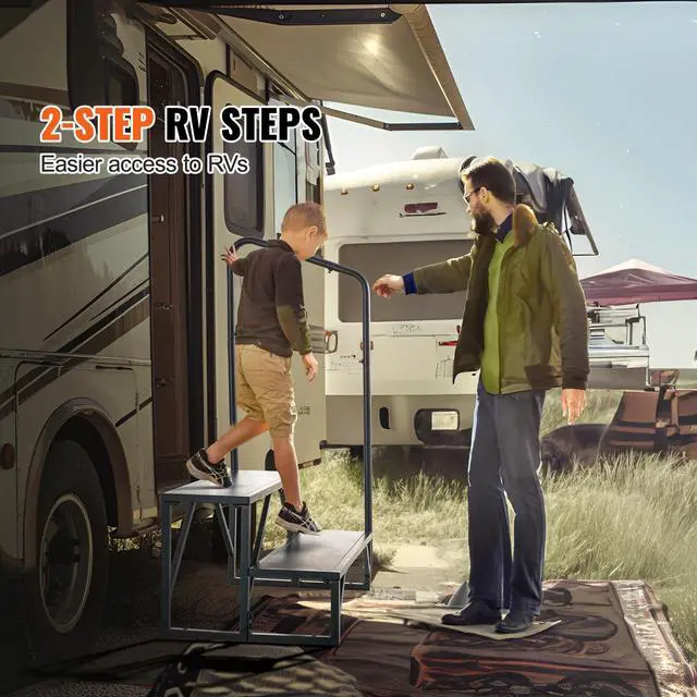 Alt view image 9 of 14 - VEVOR RV Steps, 2-Step RV Stairs, 440 LBS Load Capacity, Thickened Carbon Steel, With Handrail, Non-Slip Steps for Safe Entry and Exit, Suit for RV, Trailer, Camper Steps