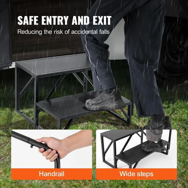 Alt view image 11 of 14 - VEVOR RV Steps, 2-Step RV Stairs, 440 LBS Load Capacity, Thickened Carbon Steel, With Handrail, Non-Slip Steps for Safe Entry and Exit, Suit for RV, Trailer, Camper Steps