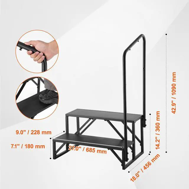 Alt view image 14 of 14 - VEVOR RV Steps, 2-Step RV Stairs, 440 LBS Load Capacity, Thickened Carbon Steel, With Handrail, Non-Slip Steps for Safe Entry and Exit, Suit for RV, Trailer, Camper Steps
