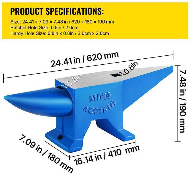 Alt view image 7 of 7 - Single Horn Anvil Cast Steel Anvil Blacksmith for Sale Forge Steel Tools with Round and Square Hole and Equipment Anvil Rugged Blacksmith Jewelers Durable and Robust Metal Working Tool 105Lbs