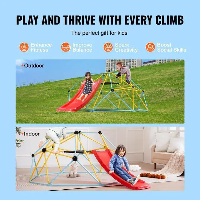 Alt view image 4 of 8 - VEVOR Climbing Dome, for Kids 3 to 9 Years Old, 8FT Geometric Dome Climber with Slide,Jungle Gym Supports 600LBS and Easy Assembly, with Climbing Grip, Outdoor and Indoor Play Equipment for Kids
