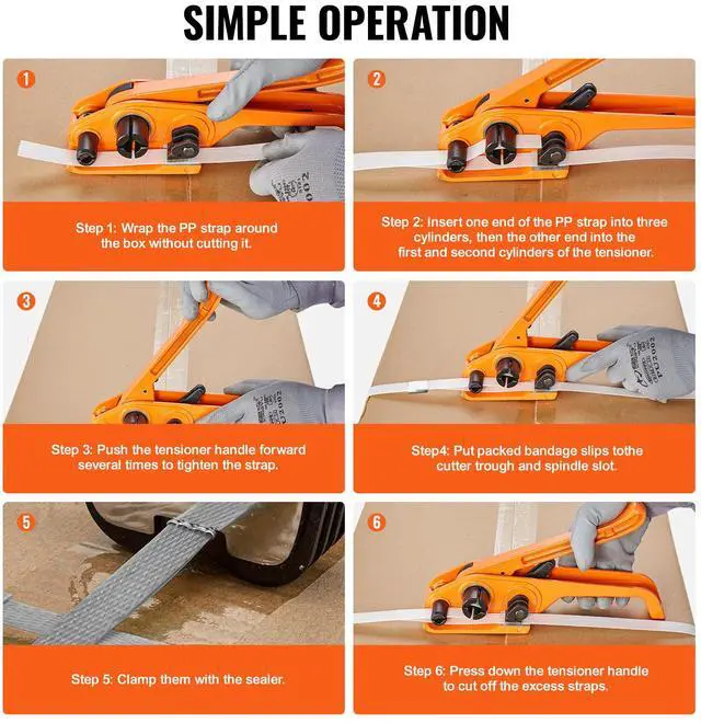 Alt view image 12 of 14 - VEVOR Banding Strapping Kit with Strapping Tensioner Tool, Banding Sealer Tool, 3280 ft Length PP Band, 1000 Metal Seals, Pallet Packaging Strapping Banding Kit Banding Packaging Strapping for Packing