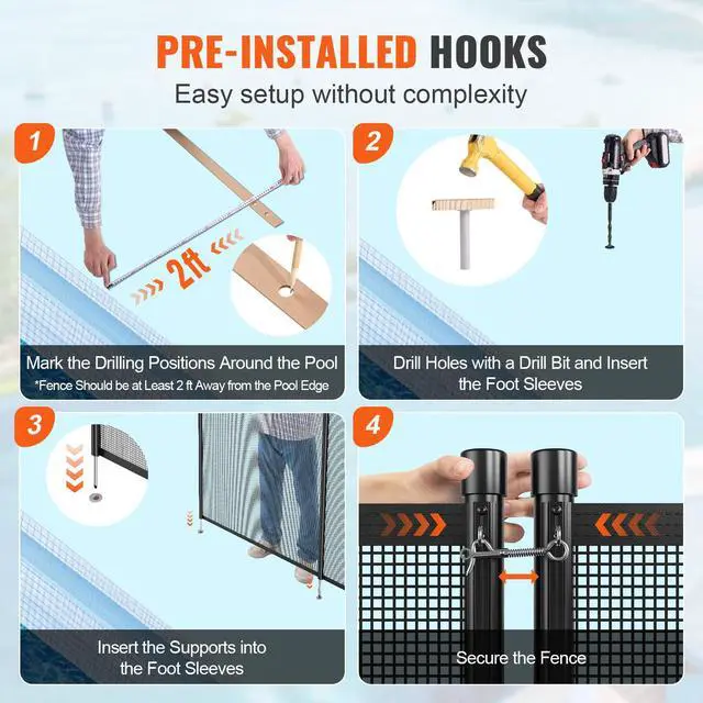 Alt view image 12 of 14 - VEVOR Pool Fence, 4 x 96 FT Pool Fences for Inground Pools, Removable Child Safety Pool Fencing, Easy DIY Installation Swimming Pool Fence, 340gms Teslin PVC Pool Fence Mesh Protects Kids and Pets