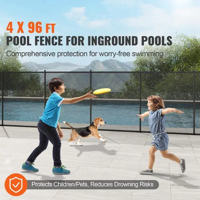 Alt view image 9 of 14 - VEVOR Pool Fence, 4 x 96 FT Pool Fences for Inground Pools, Removable Child Safety Pool Fencing, Easy DIY Installation Swimming Pool Fence, 340gms Teslin PVC Pool Fence Mesh Protects Kids and Pets