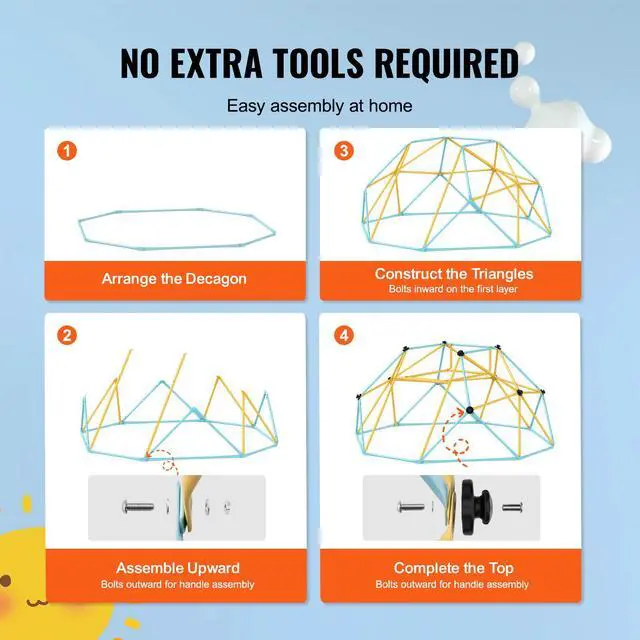 Alt view image 6 of 8 - VEVOR Climbing Dome, for Kids 3 to 9 Years Old, 8FT Geometric Dome Climber with Slide,Jungle Gym Supports 600LBS and Easy Assembly, with Climbing Grip, Outdoor and Indoor Play Equipment for Kids