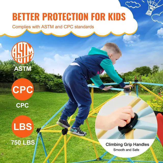 Alt view image 5 of 8 - VEVOR Climbing Dome, for Kids 3 to 9 Years Old, 8FT Geometric Dome Climber with Slide,Jungle Gym Supports 600LBS and Easy Assembly, with Climbing Grip, Outdoor and Indoor Play Equipment for Kids