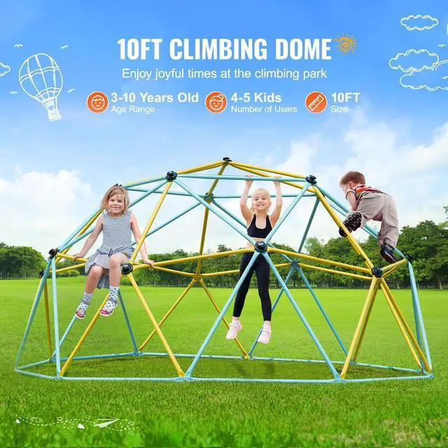 Alt view image 9 of 14 - VEVOR Climbing Dome, Jungle Gym Supports 750LBS and Easy Assembly, 10FT Geometric Dome Climber Play Center for Kids 3 to 10 Years Old,with Climbing Grip, Outdoor Backyard Play Equipment for Kids