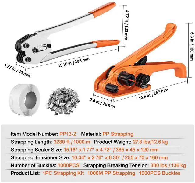 Alt view image 14 of 14 - VEVOR Banding Strapping Kit with Strapping Tensioner Tool, Banding Sealer Tool, 3280 ft Length PP Band, 1000 Metal Seals, Pallet Packaging Strapping Banding Kit Banding Packaging Strapping for Packing