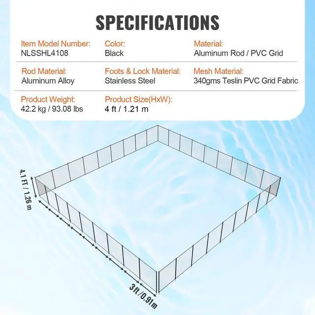 Alt view image 14 of 14 - VEVOR Pool Fence, 4 x 108 FT Pool Fences for Inground Pools, Removable Child Safety Pool Fencing, Easy DIY Installation Swimming Pool Fence, 340gms Teslin PVC Pool Fence Mesh Protects Kids and Pets