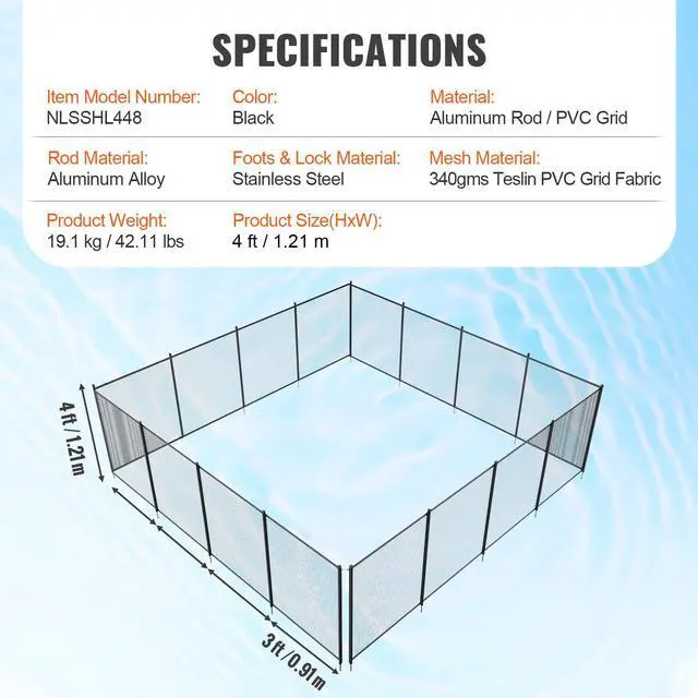Alt view image 14 of 14 - VEVOR Pool Fence, 4 x 48 FT Pool Fences for Inground Pools, Removable Child Safety Pool Fencing, Easy DIY Installation Swimming Pool Fence, 340gms Teslin PVC Pool Fence Mesh Protects Kids and Pets