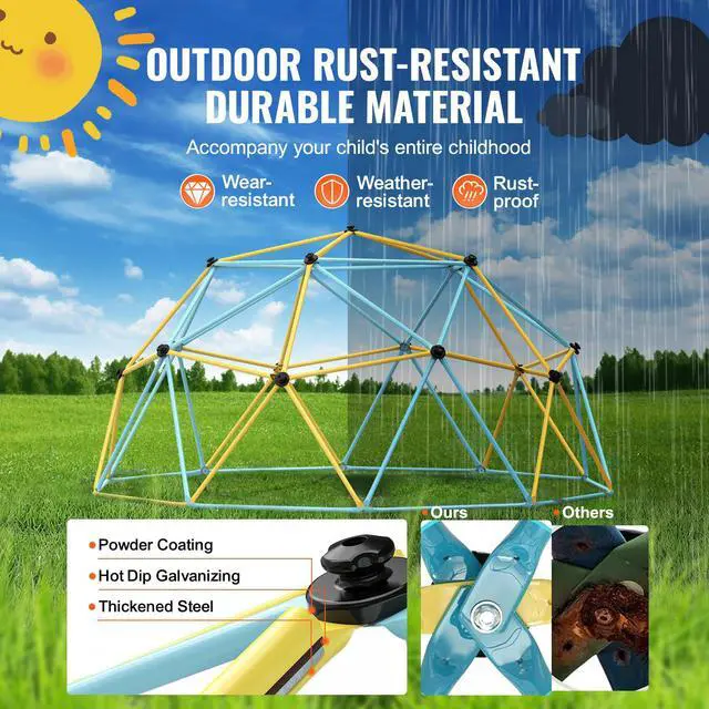 Alt view image 13 of 14 - VEVOR Climbing Dome, Jungle Gym Supports 750LBS and Easy Assembly, 10FT Geometric Dome Climber Play Center for Kids 3 to 10 Years Old,with Climbing Grip, Outdoor Backyard Play Equipment for Kids