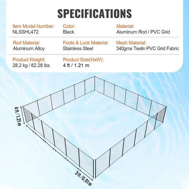 Alt view image 14 of 14 - VEVOR Pool Fence, 4 x 72 FT Pool Fences for Inground Pools, Removable Child Safety Pool Fencing, Easy DIY Installation Swimming Pool Fence, 340gms Teslin PVC Pool Fence Mesh Protects Kids and Pets