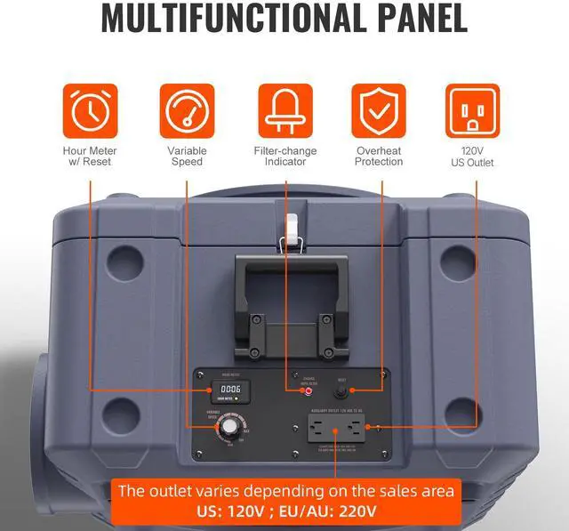 Alt view image 12 of 15 - VEVOR Air Scrubber with 3-Stage Filtration, Stackable Negative Air Machine 550 CFM, Air Cleaner with MERV10, Carbon, H13 HEPA, for Home, Industrial and Commercial Use