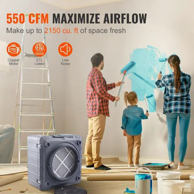 Alt view image 11 of 15 - VEVOR Air Scrubber with 3-Stage Filtration, Stackable Negative Air Machine 550 CFM, Air Cleaner with MERV10, Carbon, H13 HEPA, for Home, Industrial and Commercial Use