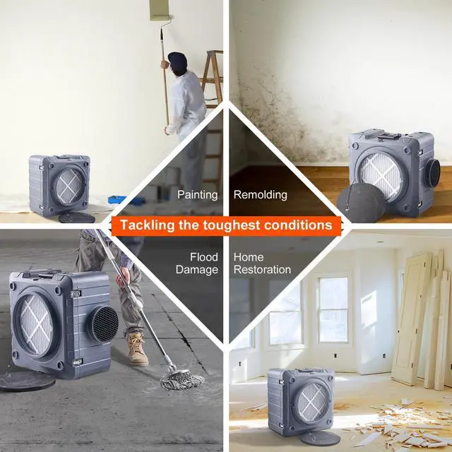 Alt view image 14 of 15 - VEVOR Air Scrubber with 3-Stage Filtration, Stackable Negative Air Machine 550 CFM, Air Cleaner with MERV10, Carbon, H13 HEPA, for Home, Industrial and Commercial Use