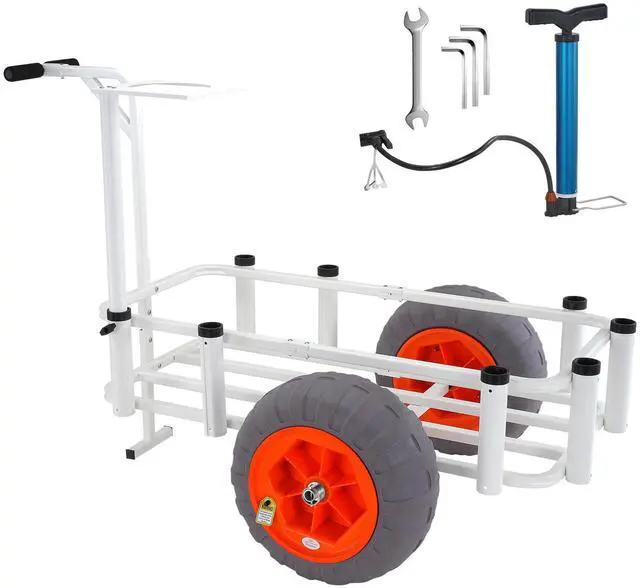 Alt view image 3 of 9 - VEVOR Beach Fishing Cart, 350 lbs Load Capacity, Fish and Marine Cart with Two 16" Big Wheels PU Balloon Tires for Sand, Heavy-Duty Aluminum Pier Wagon Trolley with 8 Rod Holders for Fishing, Picnic