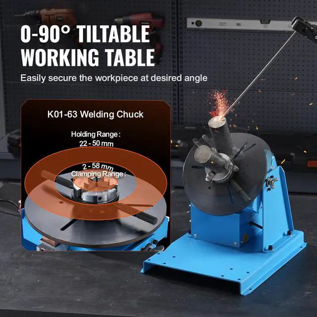 Alt view image 10 of 14 - VEVOR Rotary Welding Positioner 10KG, 0-90° Welding Positioning Turntable Table with 8.1 Inch 3-Jaw Lathe Chuck, 1-12 RPM 20W Portable Welder Positioning Machine for Cutting Grinding Assembly Testing
