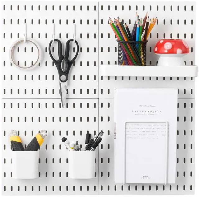 Alt view image 2 of 8 - VEVOR Pegboard Combination Kit, 11" x 11" Plastic Pegboard, 4 Panels, Peg Board Wall Organizer Kit with Accessories, for Garage Tool Storage Kitchen Living Room Craft Room Office Bathroom Home, White