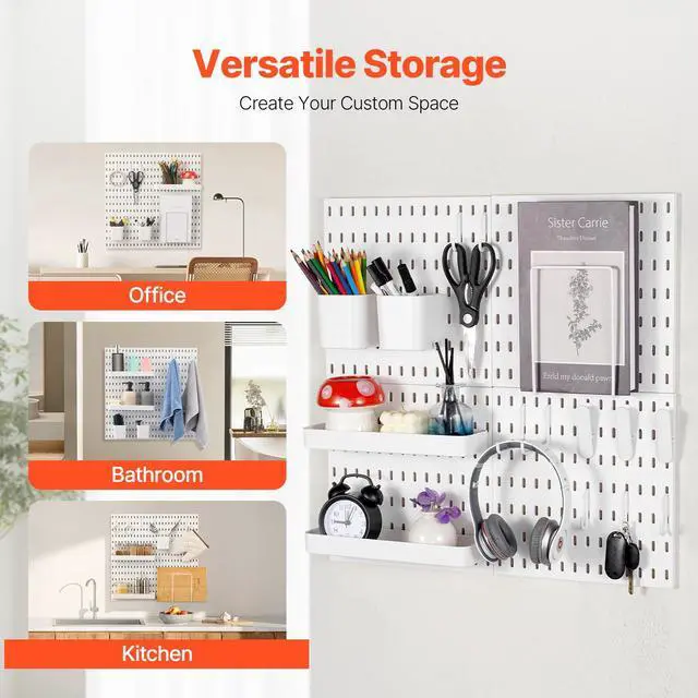 Alt view image 3 of 8 - VEVOR Pegboard Combination Kit, 11" x 11" Plastic Pegboard, 4 Panels, Peg Board Wall Organizer Kit with Accessories, for Garage Tool Storage Kitchen Living Room Craft Room Office Bathroom Home, White