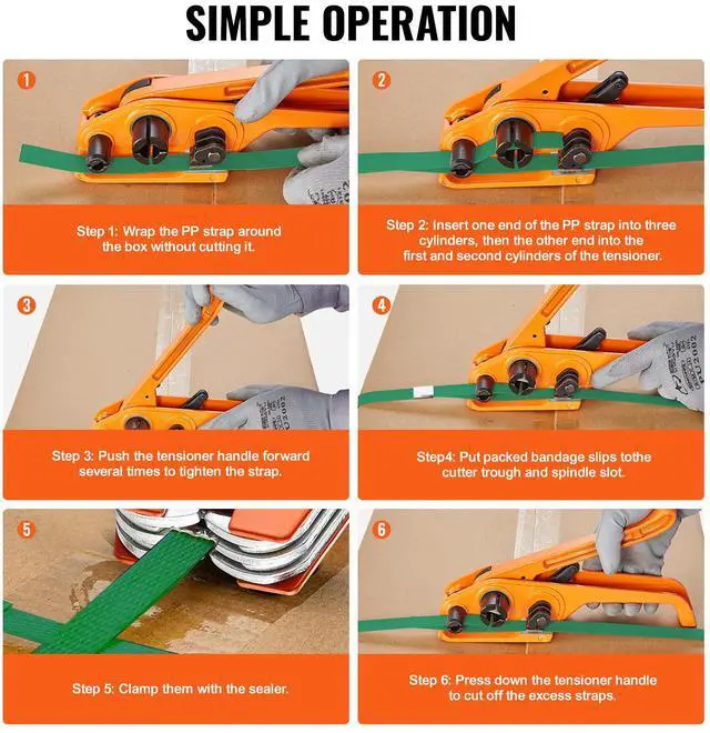 Alt view image 12 of 14 - VEVOR Banding Strapping Kit with Strapping Tensioner Tool, Banding Sealer Tool, 300 Metal Seals, 1000ft Length PET Band, Pallet Packaging Strapping Banding Kit Banding Packaging Strapping for Packing