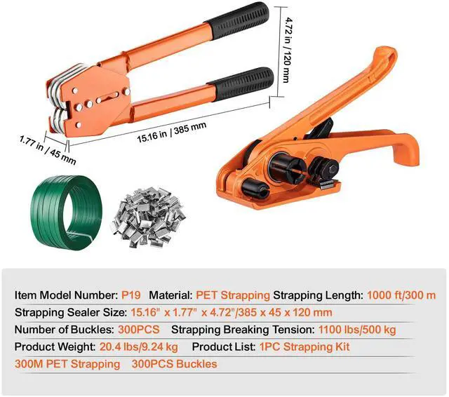 Alt view image 14 of 14 - VEVOR Banding Strapping Kit with Strapping Tensioner Tool, Banding Sealer Tool, 300 Metal Seals, 1000ft Length PET Band, Pallet Packaging Strapping Banding Kit Banding Packaging Strapping for Packing