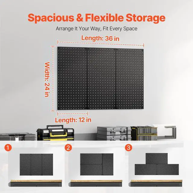 Alt view image 11 of 14 - VEVOR Metal Pegboard Panels 3 Pcs 24" x 12" Wall Organizer for Garage Tool Storage