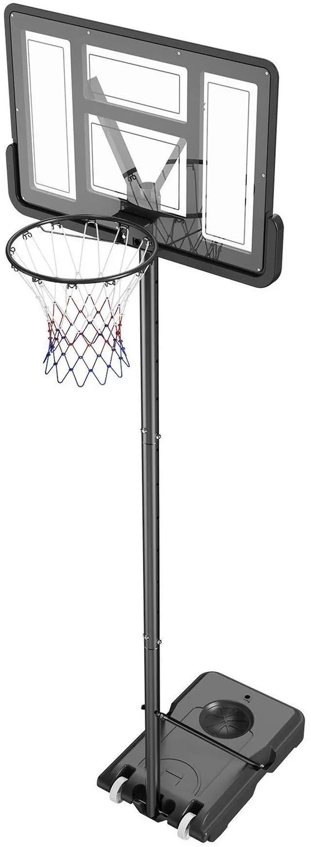 Alt view image 3 of 9 - VEVOR Basketball Hoop, 4-10 ft Adjustable Height Portable Backboard System, 44 inch Basketball Hoop & Goal, Kids & Adults Basketball Set with Wheels, Stand, and Fillable Base, for Outdoor/Indoor