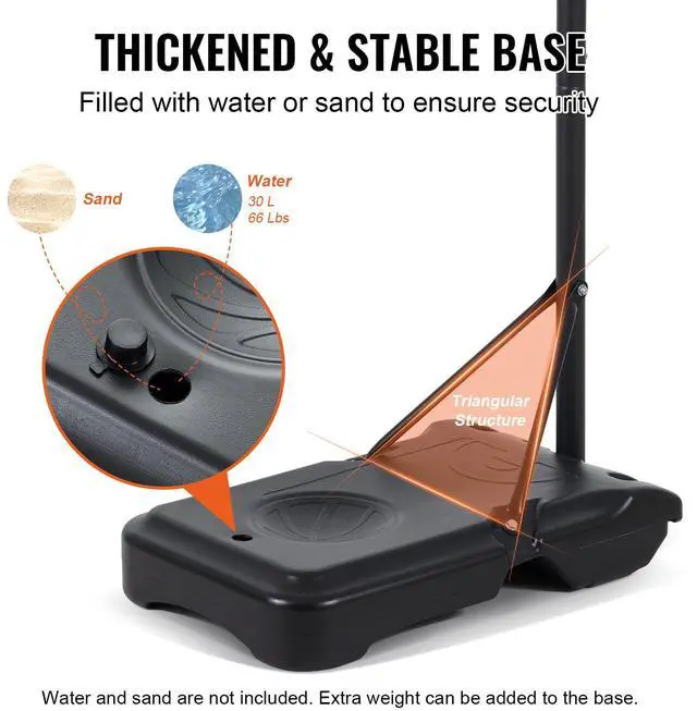 Alt view image 4 of 8 - VEVOR Basketball Hoop, 5-7 ft Adjustable Height Portable Backboard System, 28 inch Basketball Hoop & Goal, Kids & Adults Basketball Set with Wheels, Stand, and Fillable Base, for Outdoor/Indoor