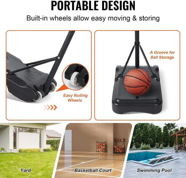 Alt view image 7 of 8 - VEVOR Basketball Hoop, 5-7 ft Adjustable Height Portable Backboard System, 28 inch Basketball Hoop & Goal, Kids & Adults Basketball Set with Wheels, Stand, and Fillable Base, for Outdoor/Indoor