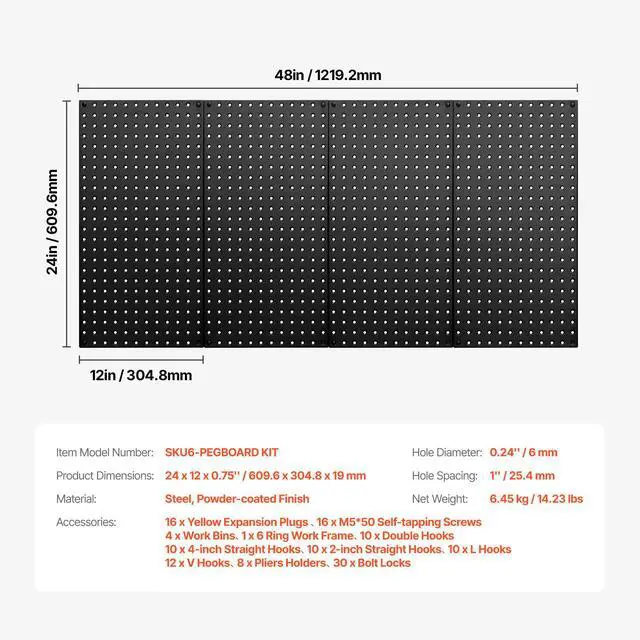 Alt view image 14 of 14 - VEVOR Metal Pegboard Panels 4 Pcs 24" x 12" Wall Organizer for Garage Tool Storage