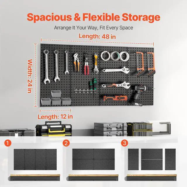 Alt view image 11 of 14 - VEVOR Metal Pegboard Panels 4 Pcs 24" x 12" Wall Organizer for Garage Tool Storage